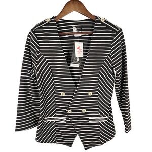 NWT Vintage Artex Fashions Black White Stripe Double Breasted Stretch Blazer M